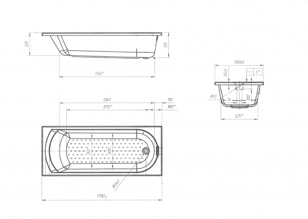 Ванна акриловая 1Marka LILY 01лил1770 170x70 см.  Ванна акриловая 1Marka LILY 01лил1770 170x70 см.