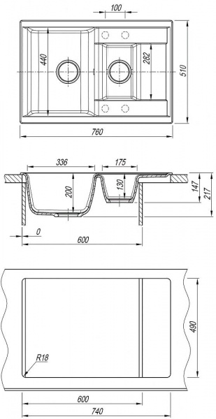 Мойка кухонная из литьевого мрамора Dr. Gans АСТРА 760 К 25.065.D0760.401 76*51 см. белый