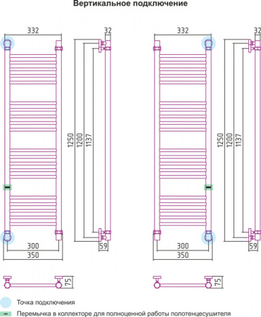 Полотенцесушитель водяной Сунержа БОГЕМА+ 00-0220-1230 1200х300 