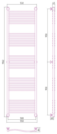 Полотенцесушитель водяной Сунержа ФЛЮИД+ 00-0222-1950 1900х500 