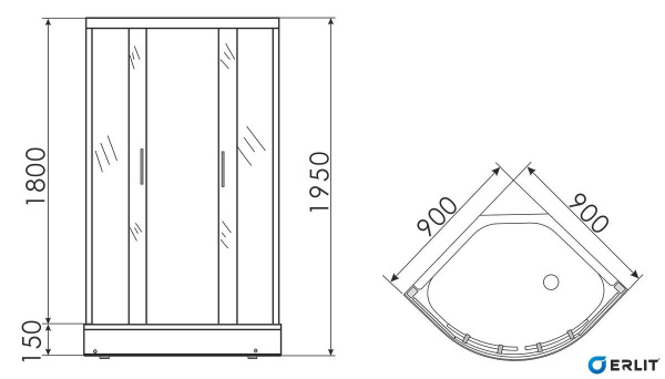 Душевой уголок Erlit  ER0509-C3 90x90 см.  Душевой уголок Erlit  ER0509-C3 90x90 см.
