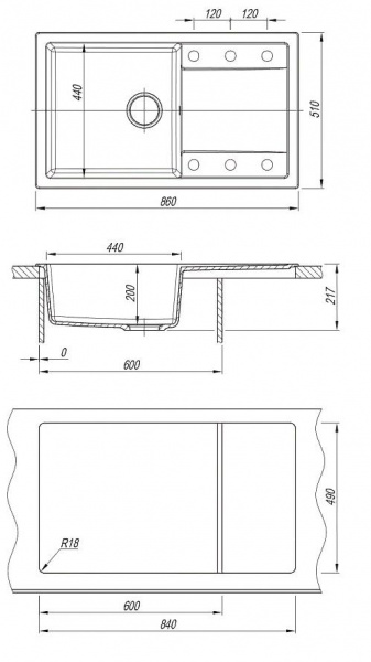 Мойка кухонная из литьевого мрамора Dr. Gans ТЕХНО 860 25.030.D0860.408 86*51 см. серый Мойка кухонная из литьевого мрамора Dr. Gans ТЕХНО 860 25.030.D0860.408 86*51 см. серый