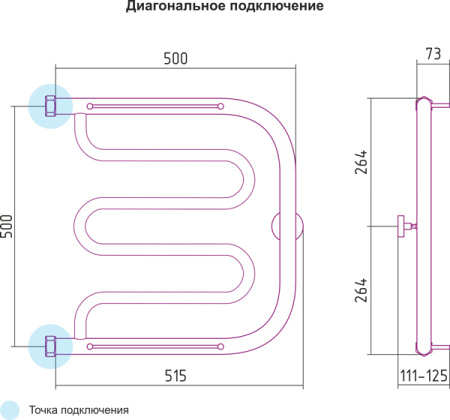 Полотенцесушитель водяной Сунержа ЛИРА 00-0012-5050 500х500 