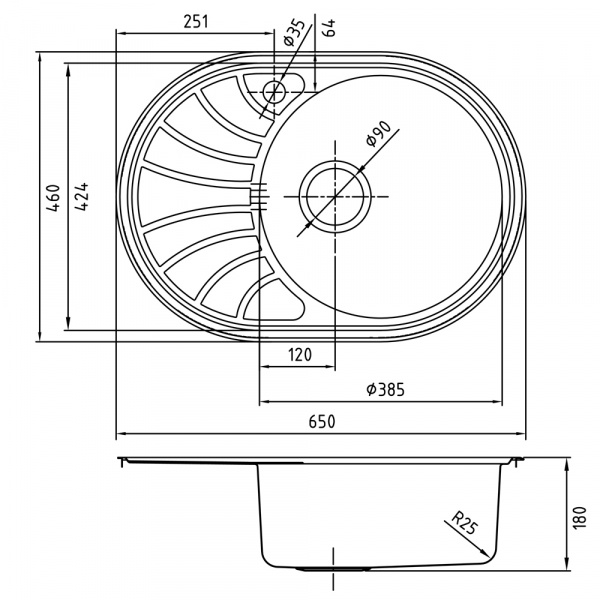 Мойка кухонная из нержавеющей стали IDDIS SUNO SUN65SRi77 65*46 см.  Мойка кухонная из нержавеющей стали IDDIS SUNO SUN65SRi77 65*46 см.