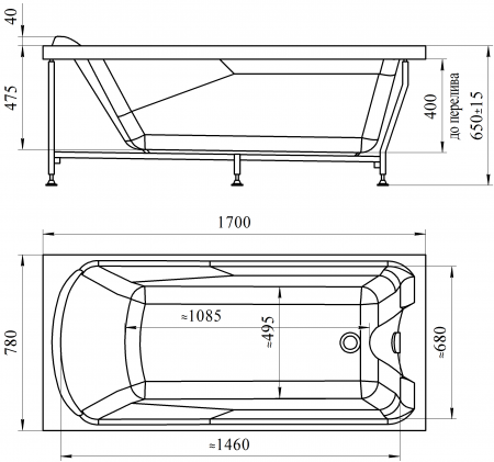 Ванна акриловая Radomir ЛАРЕДО  170x78 см. 