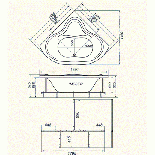 Ванна акриловая Triton МЕДЕЯ  143x143 см. 