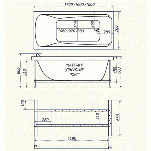Ванна акриловая Triton КЭТ  150x70 см. 