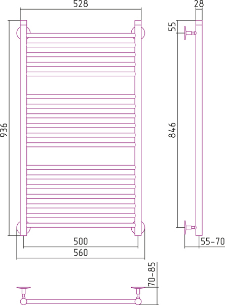 Полотенцесушитель водяной Стилье УНИВЕРСАЛ-53 00653-1050 1000х500 