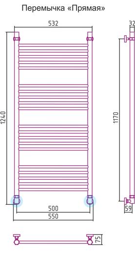 Полотенцесушитель водяной Сунержа БОГЕМА+ 00-0220-1250 1200х500 