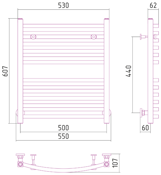 Полотенцесушитель водяной Сунержа АРКУС 00-0251-6050 600х500 