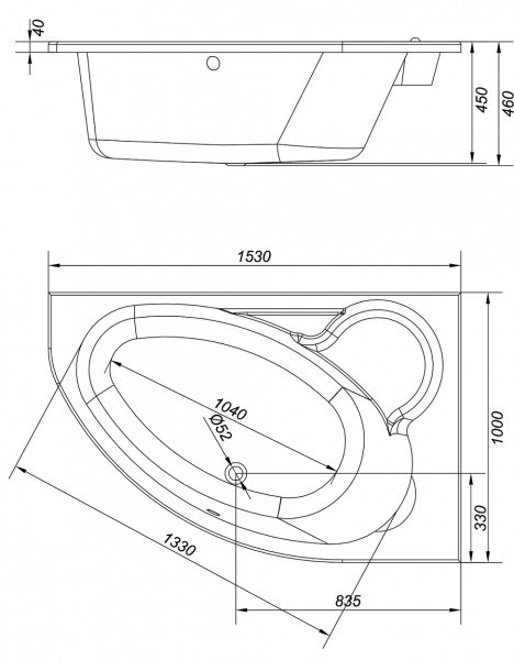 Ванна акриловая Cersanit KALIOPE 63442 153x100 см. правая 