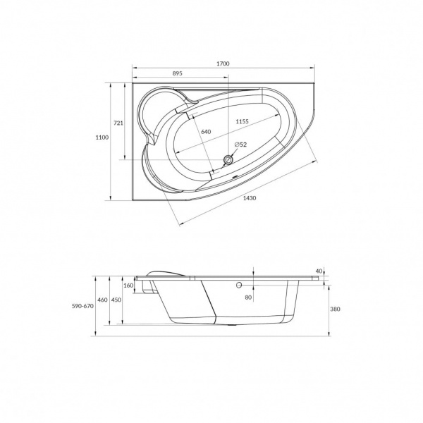Ванна акриловая Cersanit KALIOPE 63443 170x110 см. левая  Ванна акриловая Cersanit KALIOPE 63443 170x110 см. левая
