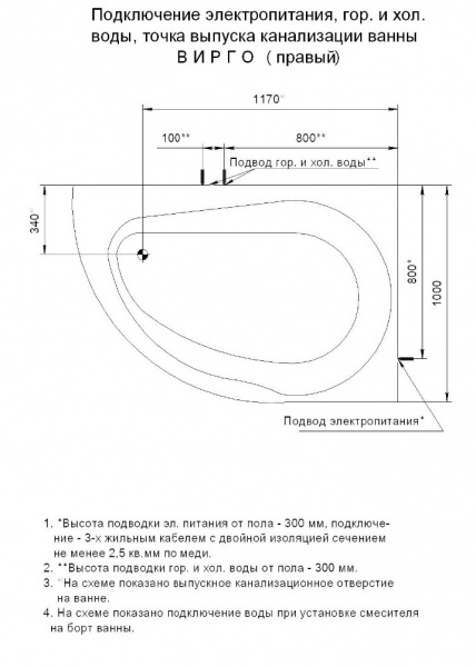 Ванна акриловая Aquatek ВИРГО  150x100 см. правая 