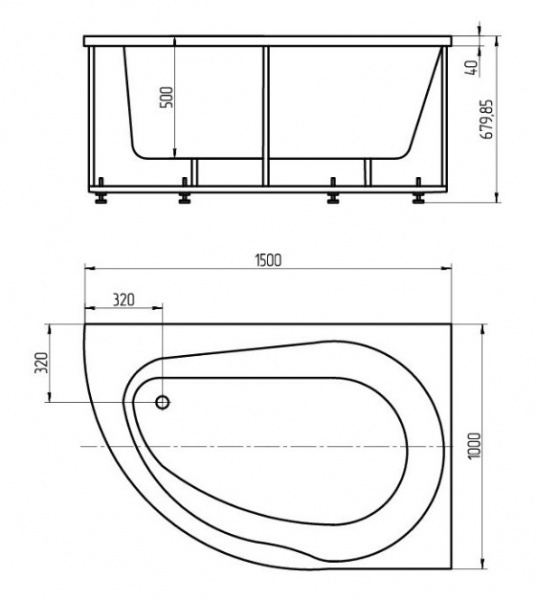 Ванна акриловая Aquatek ВИРГО  150x100 см. правая 