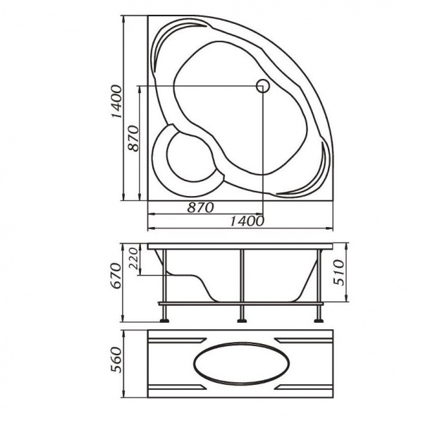 Ванна акриловая 1Marka TRAPANI 01тр1414 140x140 см. 