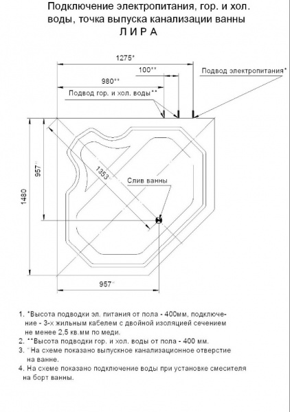 Ванна акриловая Aquatek ЛИРА  148x148 см. 