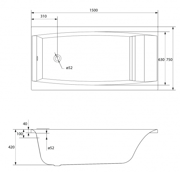 Ванна акриловая Cersanit VIRGO 63352 150x75 см. 