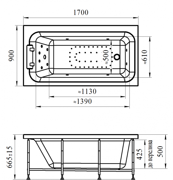 Ванна акриловая Radomir ХЕЛЬГА  170x90 см. 