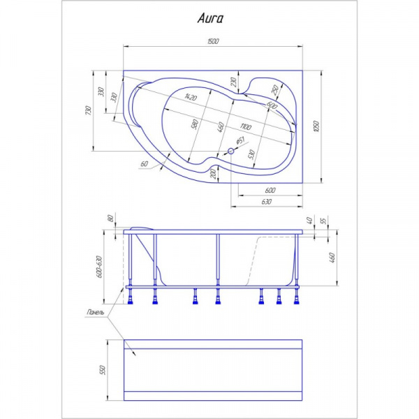 Ванна акриловая 1Marka AURA 01ау1510л 150x105 см. левая 