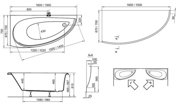 Ванна акриловая Ravak AVOCADO CS01000000 150x75 см. правая 