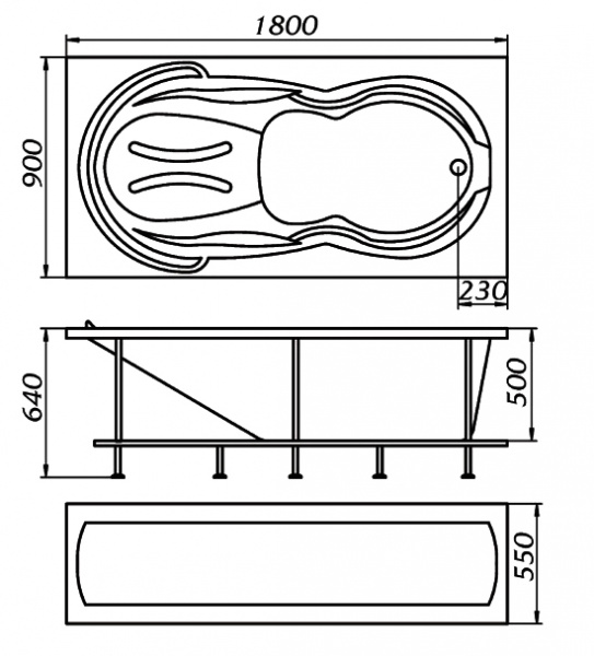 Ванна акриловая 1Marka TAORMINA 01та1890 180x90 см. 