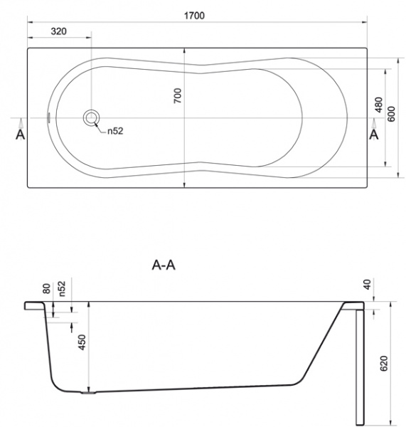 Ванна акриловая Cersanit NIKE 63347 170x70 см. 